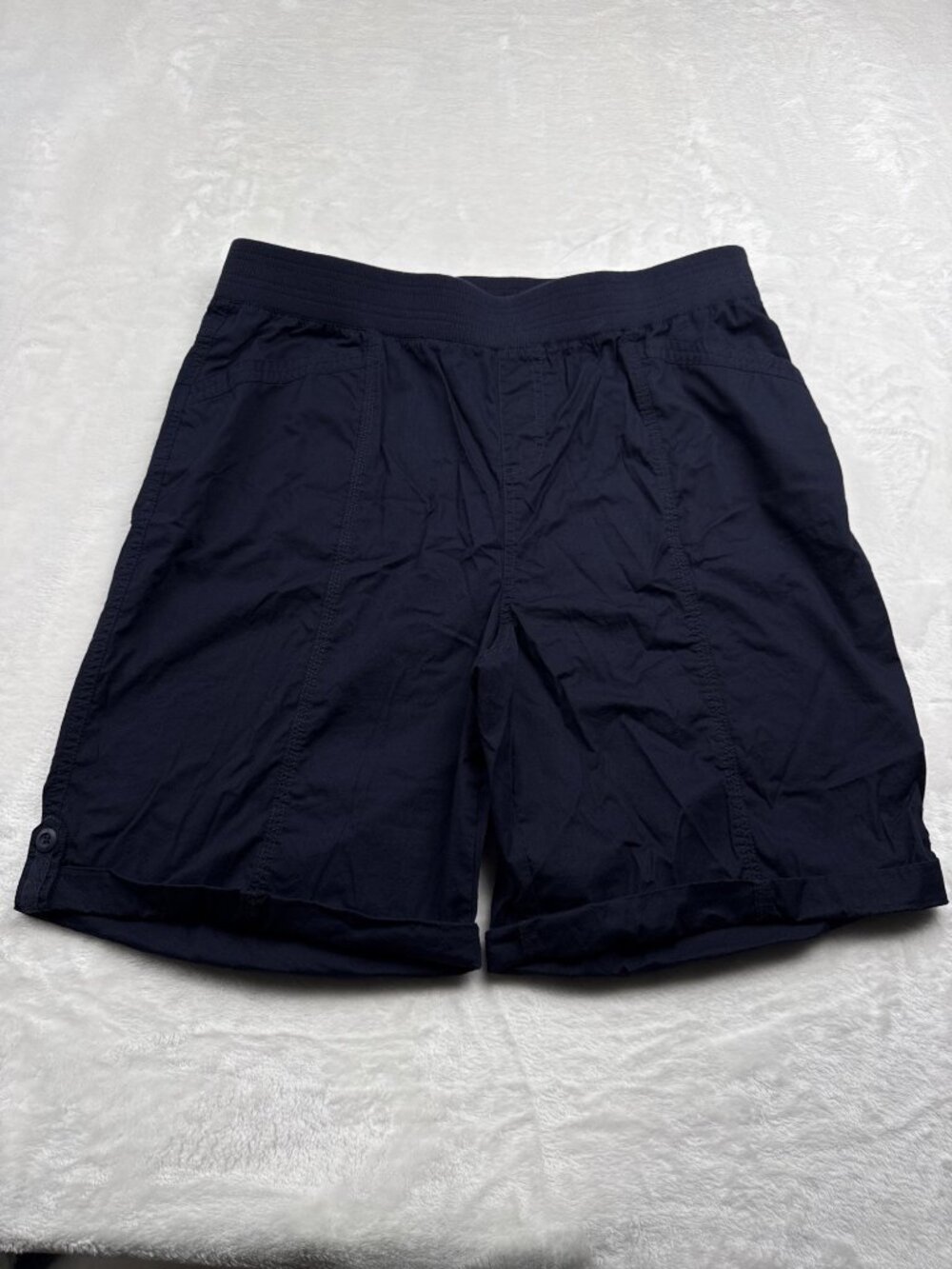 Briggs Womens Navy Elastic Waist Shorts L Cotton Blend Comfortable Casual